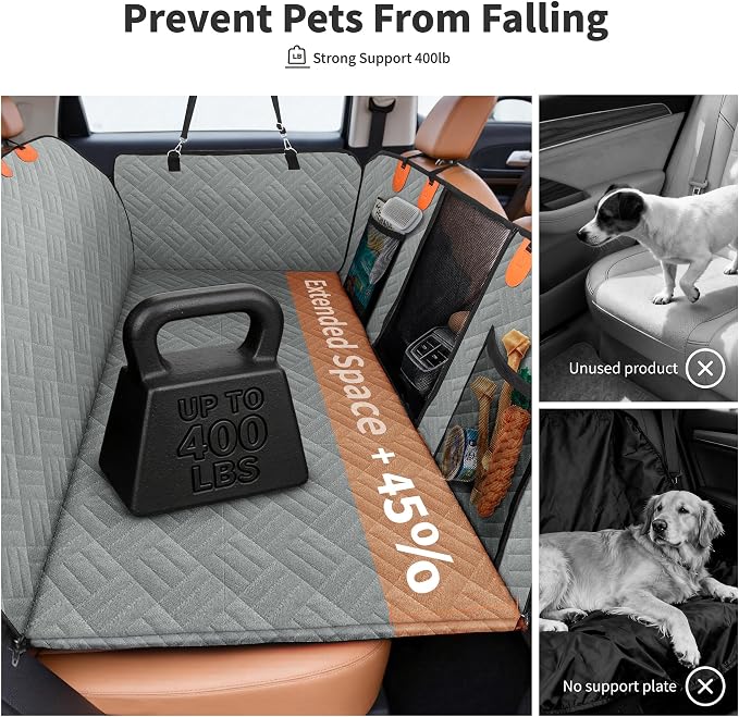 Dog Seat Cover 400LBS Hard Bottom Back Seat Extender for Large Dogs | Waterproof Polyester, Anti-Slip Surface, 3 Removable Hard Plates, Side Storage Pockets, 4-Mode Convertible, Trucks, SUVs - Image 3