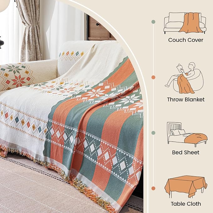 71"x134" Reversible Boho Chenille Couch Cover Sofa Slipcover for Dogs | Fade-Resistant Sofa Cover for 3-4 Cushion, L-Shape Sectional Sofa Soft Washable Furniture Protector with Tassel Anti-Scratch - Image 8
