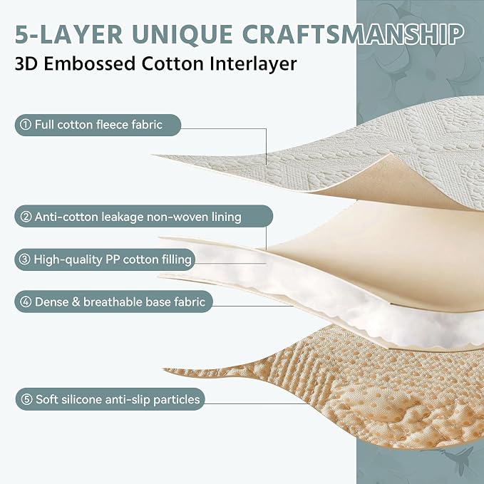 OTOB Quilted Pet Couch Cover Washable, Non-Slip Sofa Protector, 1 Piece | Ivory, 27.6"x59.1", Premium Cotton, Rustic Farmhouse Embroidery, All Seasons, Soft Thick, Breathable, Wear-Resistant - Image 4
