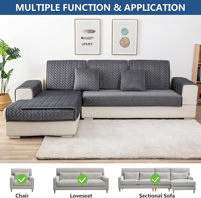 Eismodra Couch Cover,Sectional Couch Covers,Sofa Covers for 3 Cushion Couch,Anti-Slip Sofa Slipcovers for Dogs Cats Kids Loveseat Recliner L Shaped Armrest Backrest,Dark Gray 36''x36''(Only 1 Piece) - Image 2