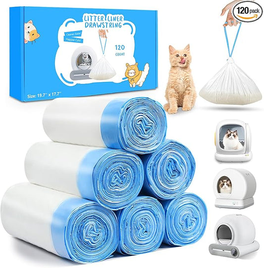 120count Automatic Litter Box Bags for Cat High-Density Polyethylene Compatible with MeoWant MW-SC01 MW-SC02 1.5 Mil Thick 22 lb Max Disposable Heavy Duty Scent Free - Clear 17.7 x 19.7 by VOZIXALA
