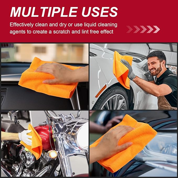 200 Pcs Microfiber Cleaning Cloth 16x16 Inch Microfiber Towels for Car Ultra Absorbent Cleaning Rags Reusable Lint Free Streak Free Detailing Towel for Car Washing Drying Dusting (Orange) - Image 5