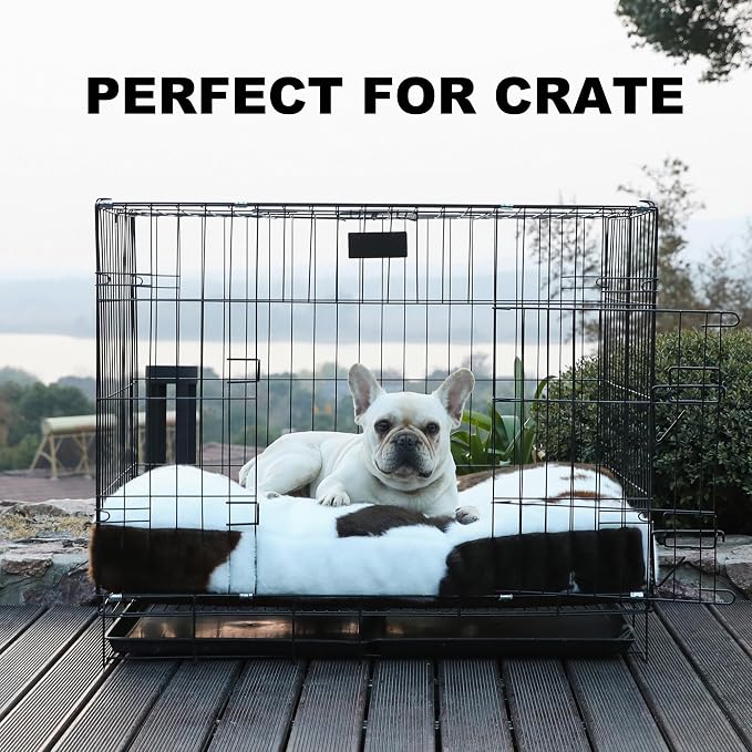 Bedfolks Waterproof Crate Bed, Plush Dog Kennel Pad with Removable Washable Cover, Faux Fur, Fluffy 35"x23", Cow Print - Image 6