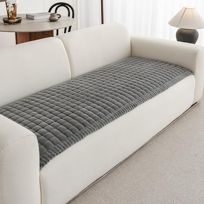 Couch Covers for Sofa Washable, Non Slip Couch Covers for Dogs, Soft Plush Pet Friendly Dog Couch Cover, Plaid Couch Protector for Dogs, Pet Couch Cover for Single Seat(Dark Grey,28"×28",1PC) by Unknown