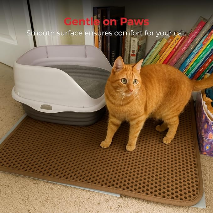 Small Cat Litter Trapper by iPrimio - Litter Mat, EZ Clean Cat Mat, Litter Box Mat Water Proof Layer and Puppy Pad Option. Patented (23"x21" Brown) - Image 4