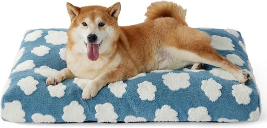 LE SURE Cute Aesthetic Dog Bed for Crate,Jacquard Thick Pet Pillow 35x22 | Shredded Chopped Foam,Modern Plush Crate Cushion Gift for Large Dog, Waterproof Washable Cover, Nonslip Bottom, Blue by Lesure