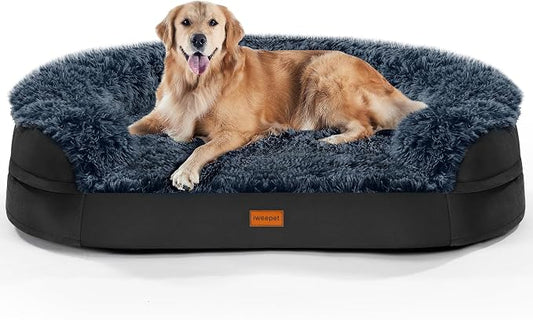 iweepet Fluffy Orthopedic Dog Beds for Large & Extra Large Dogs, 44" Calming Dog Sofa Bed with28D Egg-Crate Foam, Removable Washable Cover, Waterproof Lining, for Puppy,Senior,Sick by iweepet