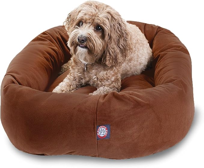 Majestic Pet 32 Inch Suede Calming Dog Bed Washable – Cozy Soft Round Dog Bed with Spine Support for Dogs to Rest Their Head - Fluffy Donut Dog Bed 32x23x7 (Inch) - Round Pet Bed Medium – Rust by MajesticPet