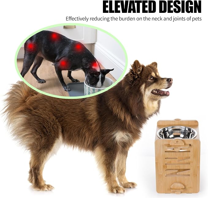 Elevated Dog Bowls, 9 Heights Adjustable Raised Dog Bowl 4.7″-11.8″, with Food Grade 304 Stainless Steel 51 OZ, Bamboo Dog Bowl Stand for Medium and Large Dogs, 2 Pack - Image 2