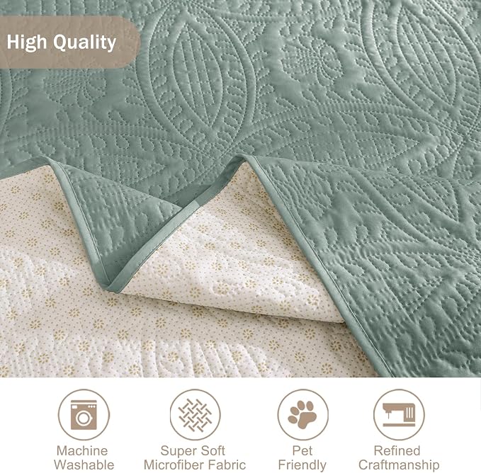 Soft Sage Quilted Couch Cover with Pockets for Extra-Large Sofa, Anti-Slip Sofa Covers Washable for 3 Cushion, Pet Friendly Oversized Sofa Cover Water-Repellent (X-Large Sofa 78", Sage Blue) - Image 6