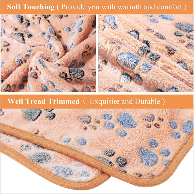 Tatuo 4 Pack Fleece Dog Blankets for Puppy Cats Multi-Size Sleep Mat for Pet Guinea Pig Soft Washable Warm Crate Bed Puppy Teething Toys Print Pattern Blanket Indoor(Mixed Color,41 x 30 Inch,Paw) - Image 3