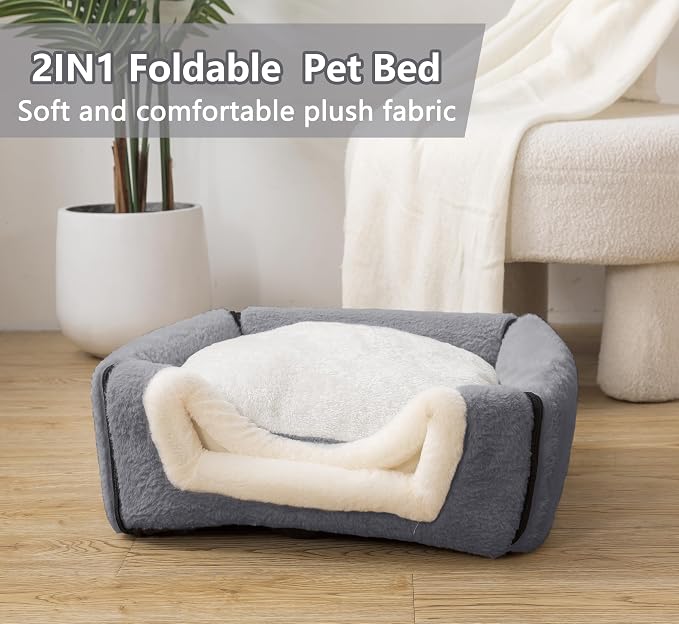 Cat Bed for Indoor Cats，Foldable cat cave，Anti-Slip & Water-Resistant Bottom，cat Houses for Indoor Cats or Small Dogs, Kitten Tent, Rabbit Bed，2 in 1 pet Bed (Dark Grey) - Image 3