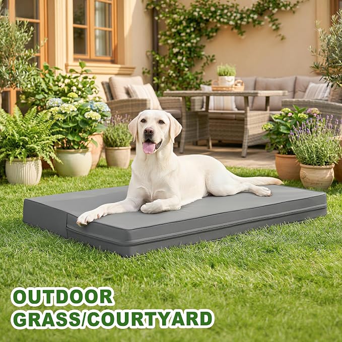 Vonabem Outdoor Waterproof Large Dog Bed Washable, Wipeable Leather Pet Bed with Removable Cover Reversible, Durable Foam Orthopedic Anti-Slip Dog Pads Wipeable 36"x27" Grey - Image 4