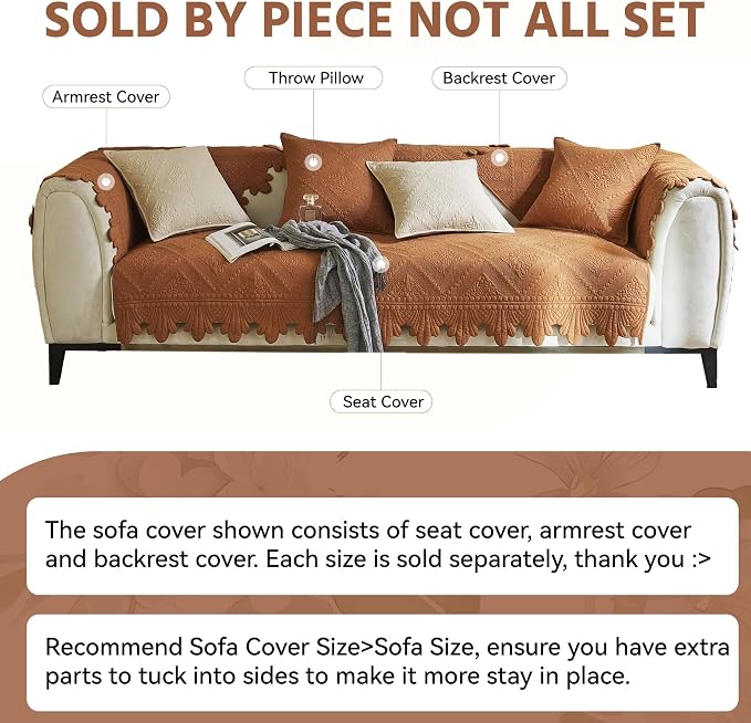 OTOB Cotton Quilted Dog Couch Covers for Sofa Washable Anti Slip, 1 Piece | Burnt Orange, 27.6"x70.9", Rustic Farmhouse Embroidery, All Seasons, Soft Thick, Breathable, Wear-Resistant, Pet Friendly - Image 8