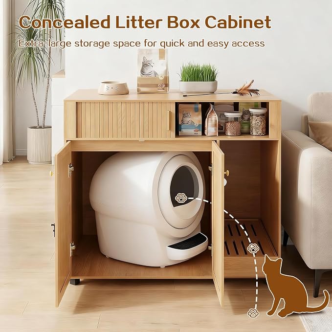 43“ Cat Litter Box Enclosure with Litter Drawer | Large Hidden Litter Box Cabinet,Indoor Cat Washroom Furniture with storage space and ventilation holes - Image 3