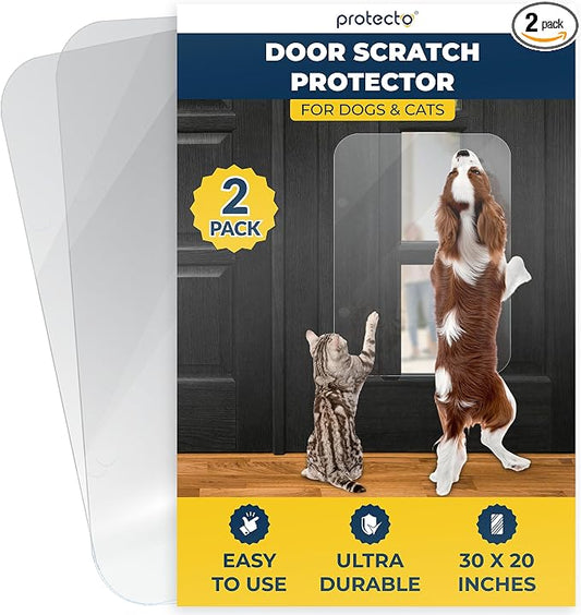 PROTECTO 2-Pack Door Protector from Dog Scratching, 30x20 - Door Guard | Clear Door Scratch Protector & Screen Door Protector for Cats, Scratch Shield - Window, Wall, Sliding Doors, Indoor Outdoor by protecto