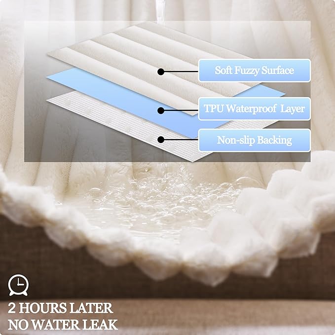 100% Waterproof Couch Arm Covers 2pcs, Fuzzy Chair Arm Covers Thick Soft Recliner Chair Armrest Protectors, Non-Slip Couch Armrest Cover Pet mats for Sofa (White, 22" x 22" 2 Pack) - Image 3