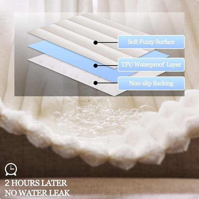 100% Waterproof Couch Arm Covers 2pcs, Fuzzy Chair Arm Covers Thick Soft Recliner Chair Armrest Protectors, Non-Slip Couch Armrest Cover Pet mats for Sofa (White, 22" x 22" 2 Pack) - Image 3