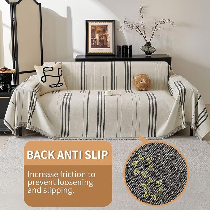 Boho Couch Covers for Sofa Washable Sofa Covers for 3 Cushion Couch Soft Non Slip Couch Covers for Sectional Sofa Dog Pet Furniture Protector (Dark Grey, 91"*134") - Image 3