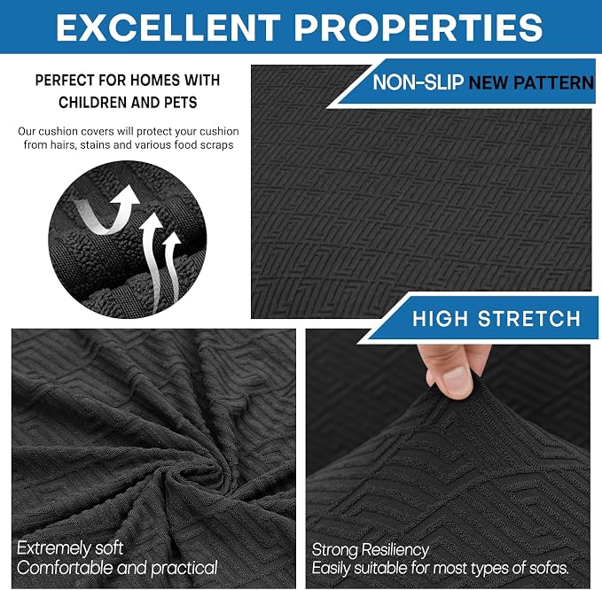 XINEAGE 2026 New 3 Pieces Couch Covers for 2 Extra Large Cushion Sofa Super Stretch Sofa Cover for 2 Large Seat Cushion Universal Loveseat Slip Cover for Living Room (Black), 71"-91"(2 Cushions) - Image 5