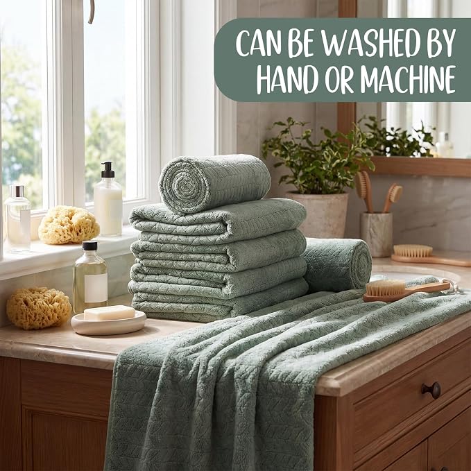 SmoothNovelty 16 Pack Microfiber Bath Towels Bulk 27'' x 60'' Oversized Size Bath Towel Highly Absorbent Extra Large Soft Drying for Beach Shower Summer Salon Sport Gym Party (Wheat,Green) - Image 4