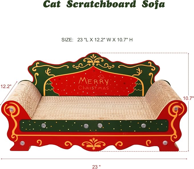 COOZMENT Scratching Sofa, Couch Shaped Thick Scratching Cardboard, Lounge Bed for Indoor Rest&Play, Sofa Scratcher Pad (Red, 23" L X 12.2" W X 10.7" H) - Image 2