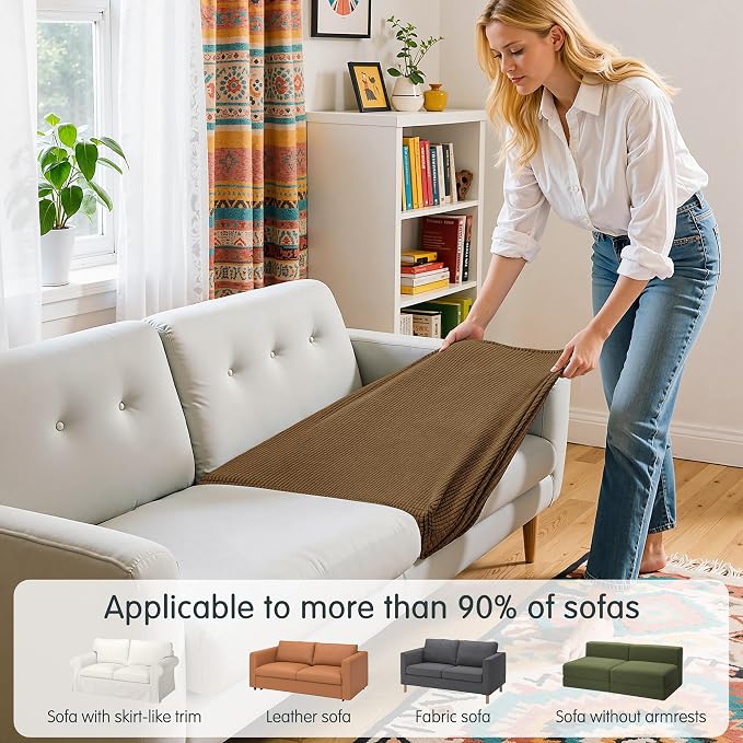 Hokway Stretch Couch Cushion Covers, 2 Piece Individual Sofa Cushion Slipcovers，Jacquard Sofa Seat Slipcover Set, Non-Slip Protector for Cushion (Coffee,Small-2PC) - Image 4