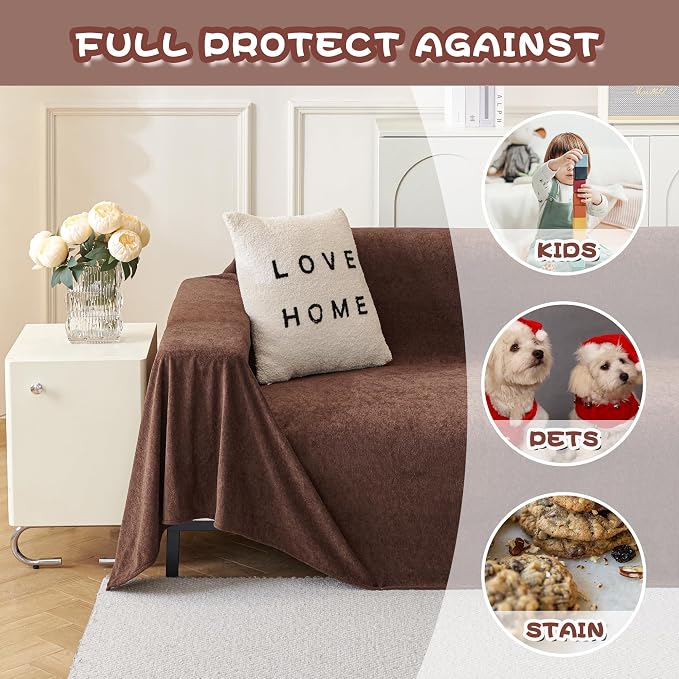 MYSKY HOME Sofa Covers Washable Couch Cover for Dogs Sofa Cover Furniture Protector Sofa Slipcovers for Dogs Water Resistant Furniture Protector Cover, Soft Non Slip Sofa Covers, 91" x 134", Chocolate - Image 3