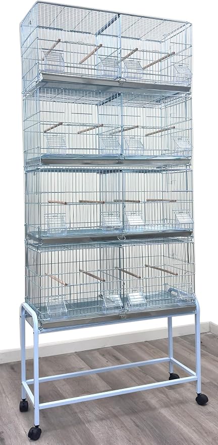LOT of NO Rust Stainless Galvanized Zinc Plated Stackable Breeder Bird Flight Cage with Removable Center Divider and Breeding Nest Doors 30"x11"x15"H with Rolling Stand by Mcage