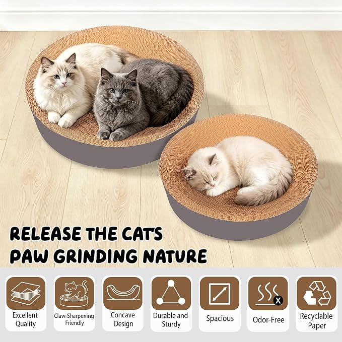2 in 1 Round Cat Scratching Board, Cardboard Cat Scratcher for Indoor Cats, Corrugated Cat Scratch Pad for Grinding Claws and Rest (16.1'') - Image 5