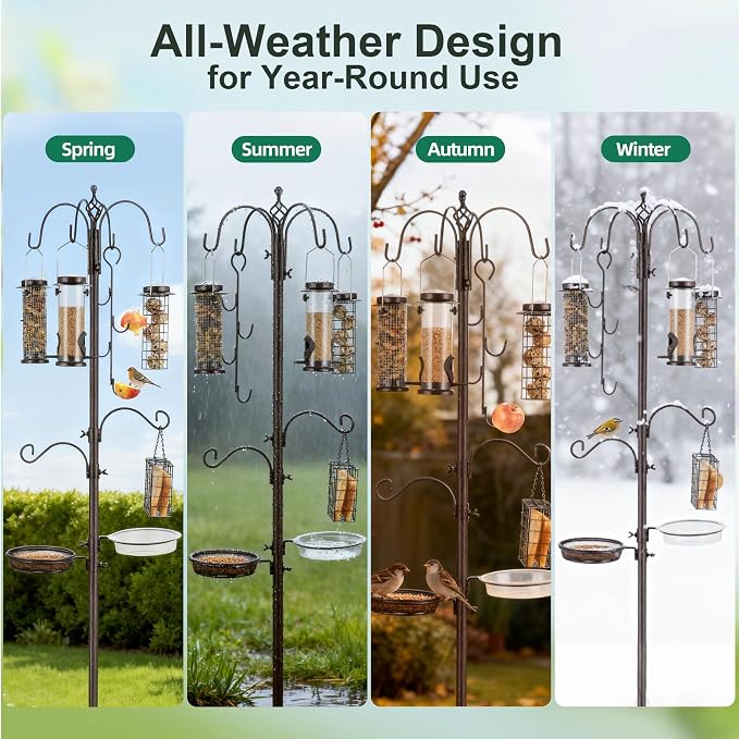 Bird Feeding Station Kit Pole Wild Bird Feeder Hanging Planter Hanger Multi Feeder Hanging with Metal Suet Feeder Bird Bath for Attracting Wild Birds - Image 6