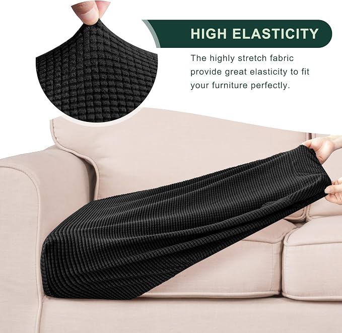CHUN YI 3Piece Stretch Couch Cushion Covers, Sofa Seat Slipcovers for Pets, Suitable for Armchair Loveseat Sofa with Spandex Jacquard Washable Fabric(3Piece,Black) - Image 5