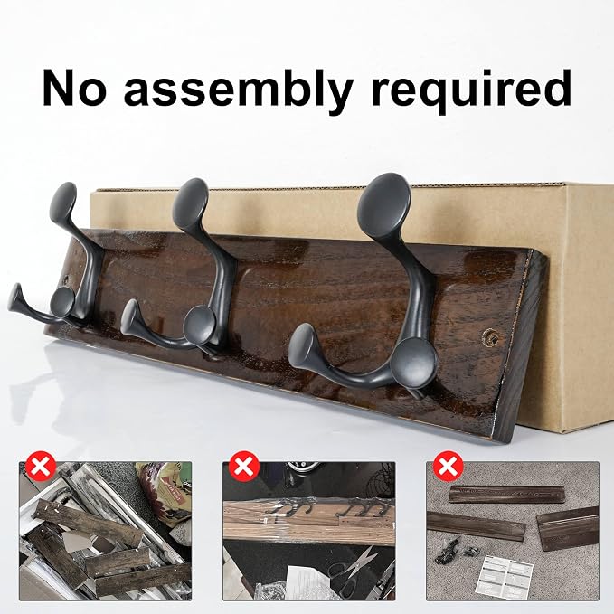 SKOLOO 17-Inch Walnut Wood Coat Rack Wall Mount with 3 Triple Hooks - Ideal for Family Entrances, Classrooms, and Pet Supplies Storage - Perfect Coat Hooks for Wall - Image 5
