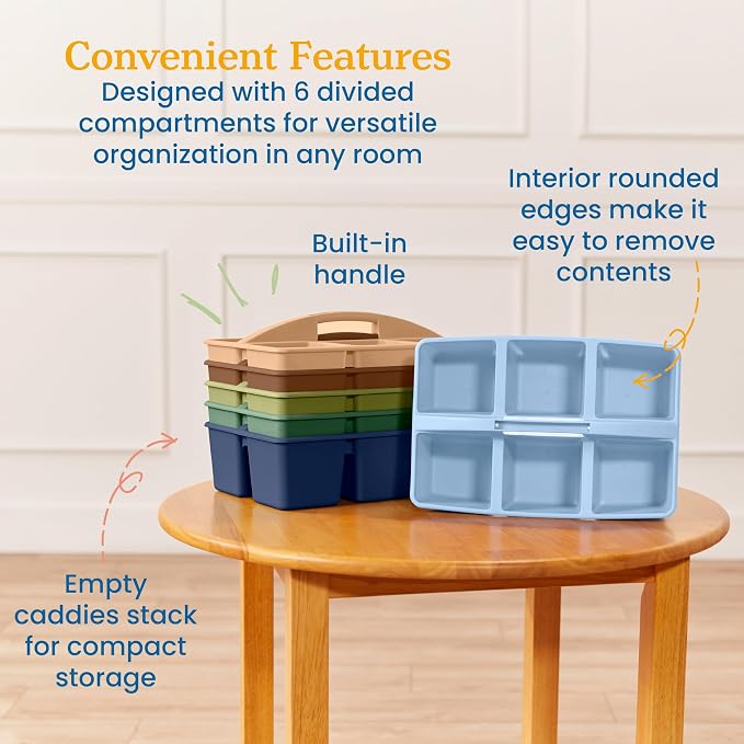 ECR4Kids 6-Compartment Large Plastic Caddy, Multipurpose Organization, Earthtone, 6-Pack - Image 5