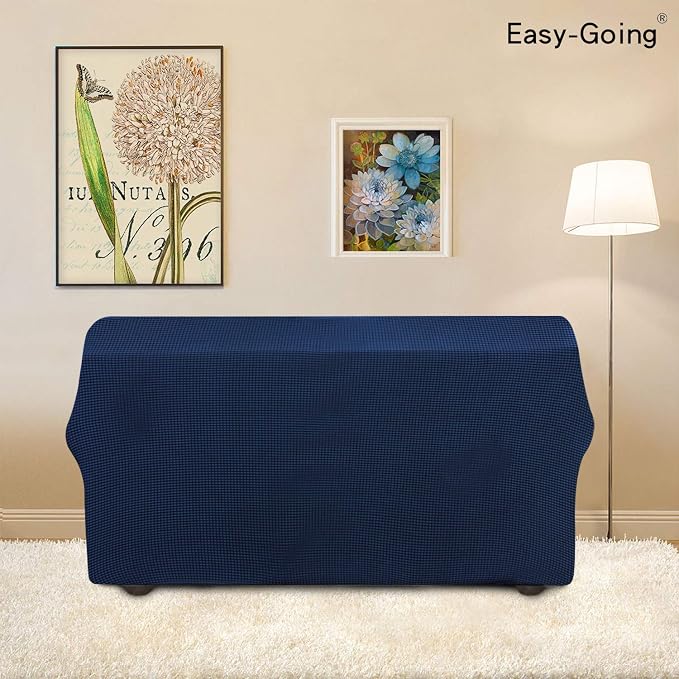 Easy-Going Stretch Loveseat Couch Covers Washable Navy | 1-Piece Loveseat Covers for 2 Cushion Couch Furniture Protector RV Sofa Slipcover Soft with Bottom for Kids Pets - Image 3