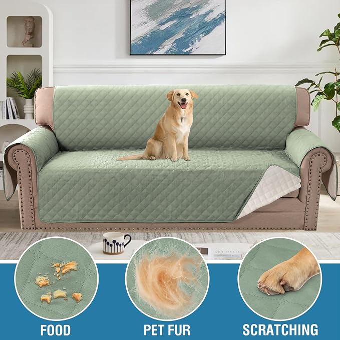H.VERSAILTEX Sofa Cover Couch Cover for Dogs with Elastic Straps 100% Waterproof Furniture Protector for Pets Couch Cover for 3 Cushion Couch(Sofa, Pale Aqua) - Image 3