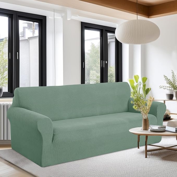 U-NICE HOME Oversized Stretch Couch Cover Slipcover, Cyan | 3 Cushion Sofa, 1-Piece Sofa cover, Washable, Pet friendly, Furniture protector, Polyester Spandex Jacquard fabric - Image 2