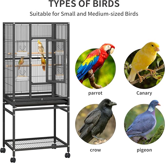 YITAHOME 53 inches Bird Cages for Parakeets, Parrot, Cockatiel, Pigeon | Bird Cages for Parakeets, Parrot, Cockatiel, Pigeon, Birdcage Cover and Bird Cage Seed Catcher - Image 3