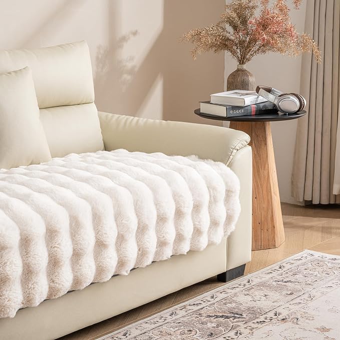 Dogs/Cats Bed Mats, Dog Pad Washable Removable Couch Cover with Anti-Slip Back, Plush Long Fur Mat, Perfect for Small, Medium and Large Dogs.(White-Bubble, 30"x80") by SNUGGLESINTO