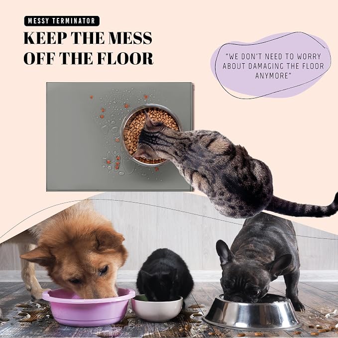 AVERYDAY 100% Waterproof Thicker Silicone Dog Food Mat, 0.63'' Raised Edge Bowl Mat for Food & Water, Non Slip Pet Feeding Placemat for Messy Drinkers, Perfect for Large Medium Small Breeds, 18"x10" - Image 2