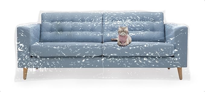 MEMINIM Plastic Couch Cover for Pets | Cat Scratching Protector Clawing Deterrent | Heavy Duty Water Resistant Thick Clear Vinyl | Sofa Slipover for Moving and Long Term Storage - Image 6