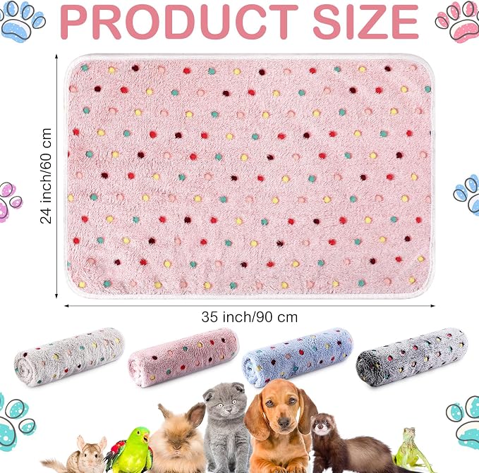 Reginary 4 Pcs Waterproof Guinea Pig Blankets Washable Small Animal Fleece Bedding Absorbent Guinea Pig Cage Liners Reusable Training Pee Pad Pet Sleep Mat for Hamster(Colorful Dot,35 x 24 Inch) - Image 2