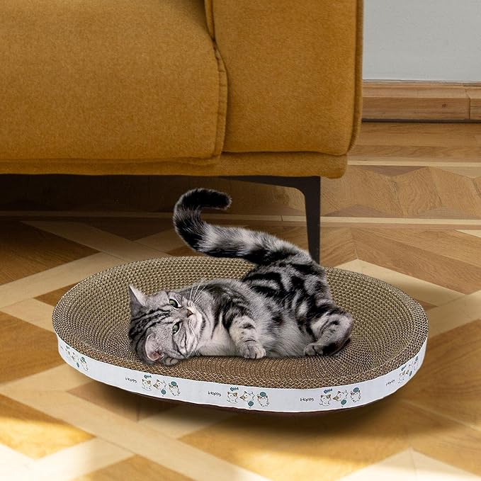 Cat Scratcher Cardboard, Cat Scratch Pad Bowl Nest for Indoor Cats Grinding Claw, Cat Scratching Board Corrugated Lounge Cat Beds, Oval Play 43cm - Image 5
