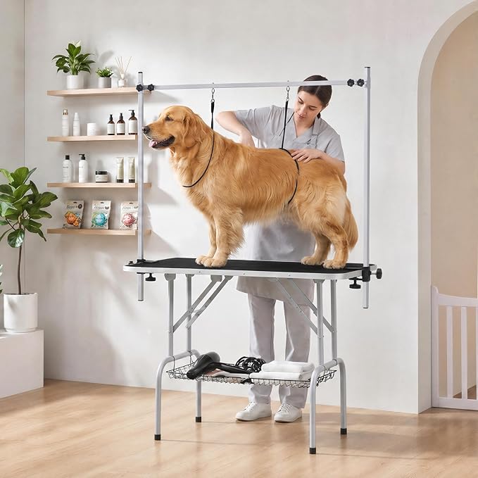 Yaheetech 46'' Dog Grooming Table for Large Medium Dogs at Home, Black | Portable Pet Grooming Table with Arm & Nooses, Foldable Design, Non-Slip Surface, Mesh Storage Tray, 264lbs Capacity - Image 2