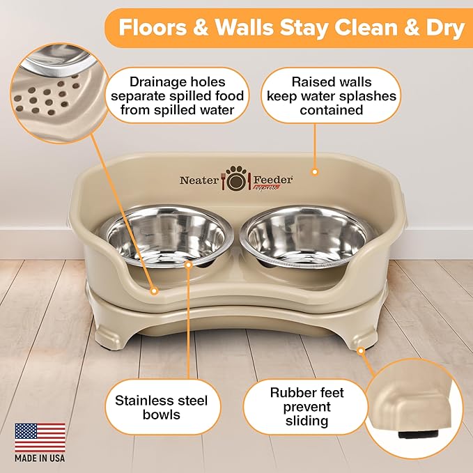 Neater Feeder Express Mess Proof Dog Bowls Elevated for Small Breeds Under 15 Lb, Made in USA, No Spill Raised Dog Food Bowl Stand, Stainless Steel Food and Water Bowl Set, Feeding Station, Almond - Image 6