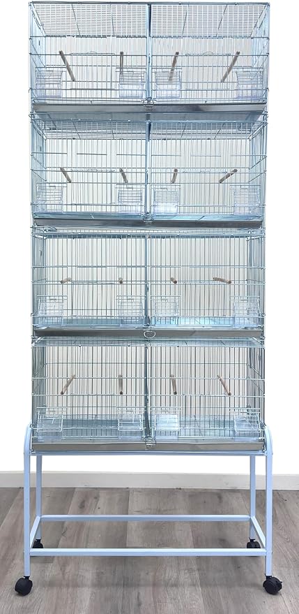 Combo: Large NO Rust Stainless Galvanized Stack and Lock Double Breeder Cage Bird Breeding Cage with Removable Center Divider Side Nest Box Doors Removabel Rolling Stand by Mcage