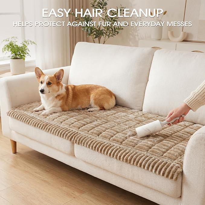 Non-Slip Washable Couch Cover for Dogs, Soft Thick Ribbed Flannel | 27.6"x82.7", Taupe, 0.8" Thick, Rubber Dot Backing, Pet-Friendly Protector for Sofa, Floor, Window Bench, Car Seat or Camping - Image 5