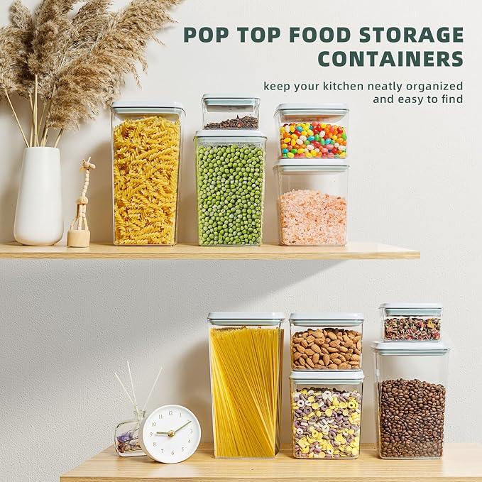 Airtight Food Storage Containers, 10-Piece, 5 Sizes, Pop-Top Lids | Clear Stackable Pantry Canisters for Flour, Sugar, Cereal, Pasta, Oats, Coffee, Snacks and Everyday Home Baking Ingredients - Image 2