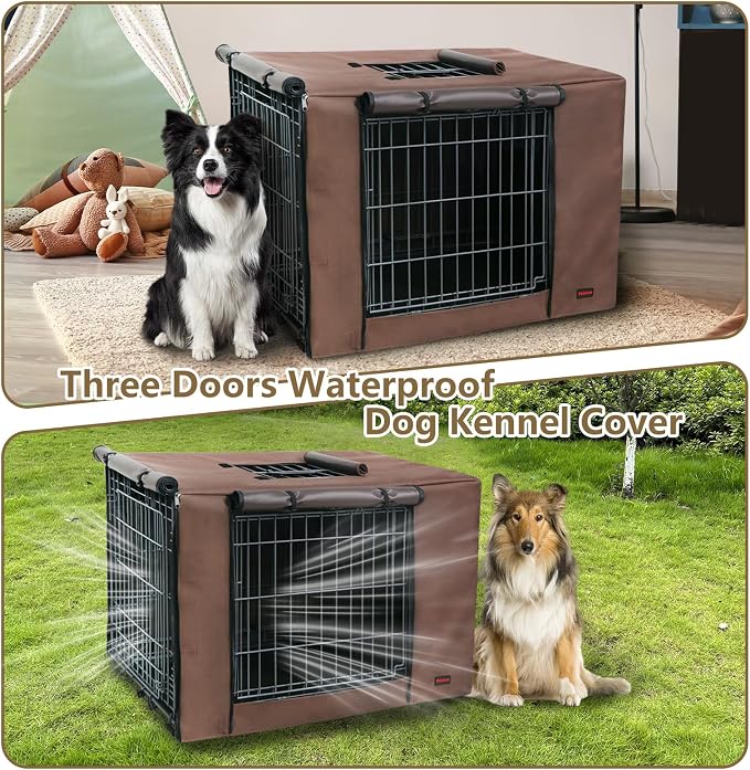 Dog Crate Cover Heavy Duty Oxford Fabric for 30-Inch Wire Crates | Brown Kennel Cover Only, Fits 1 & 2 Door Wire Cages, Provides Privacy & Comfort Space, Includes Water Bottle Sipper Tube - Image 5