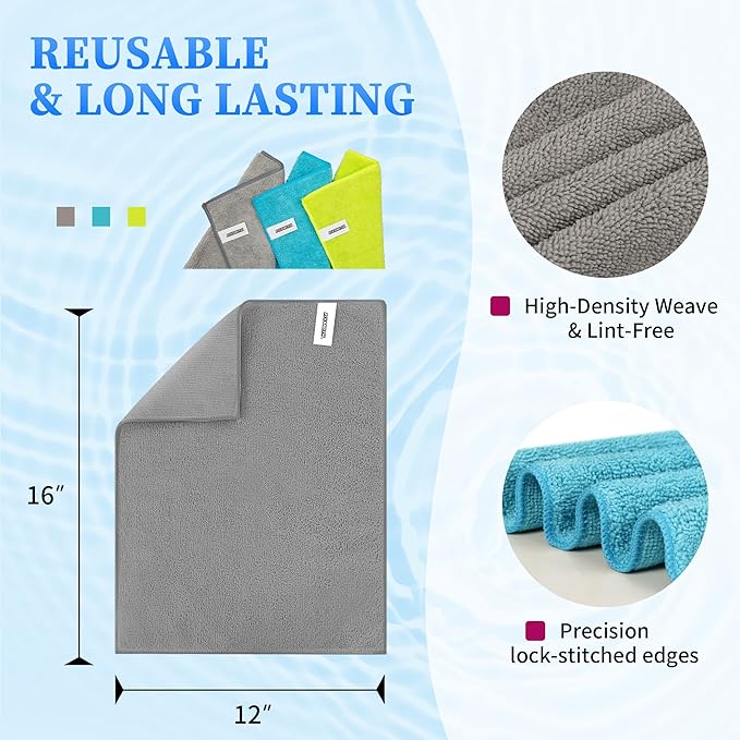 FIXSMITH Microfiber Cleaning Cloth - Pack of 48, Multi-Functional Cleaning Towels, Size: 12 x 16 in, Highly Absorbent Cleaning Rags, Lint-Free, Streak-Free Cleaning Cloths for Car Kitchen Home Office - Image 2